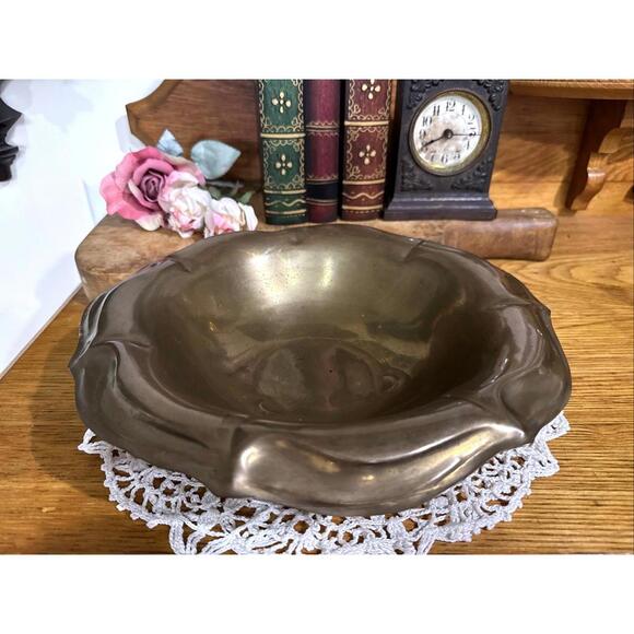 Other - VTG Solid Brass Decorative Footed Bowl Centerpiece Cottage French Country Boho